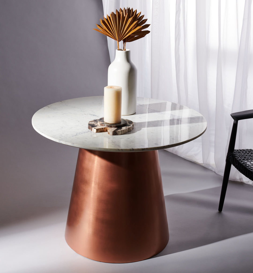 American Home Furniture Safavieh Couture Gail 40" Round Marble Dining Table/ Copper/ White