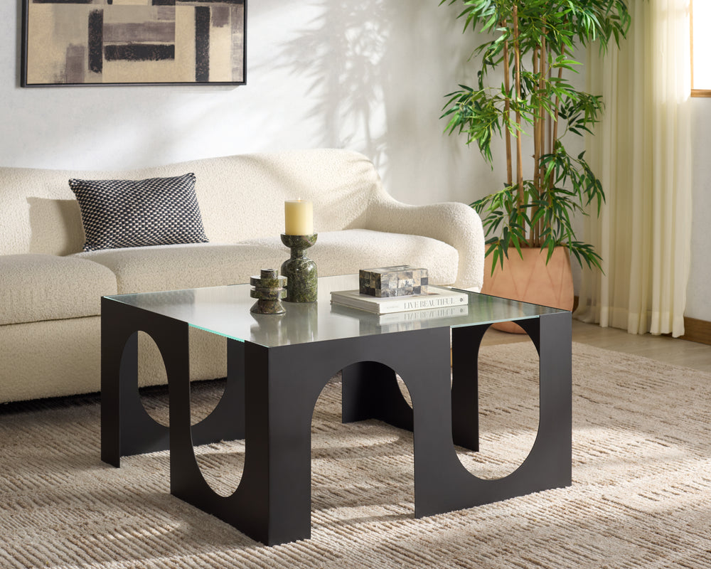 American Home Furniture Safavieh Couture Brayberry Glass Top Metal Coffee Table