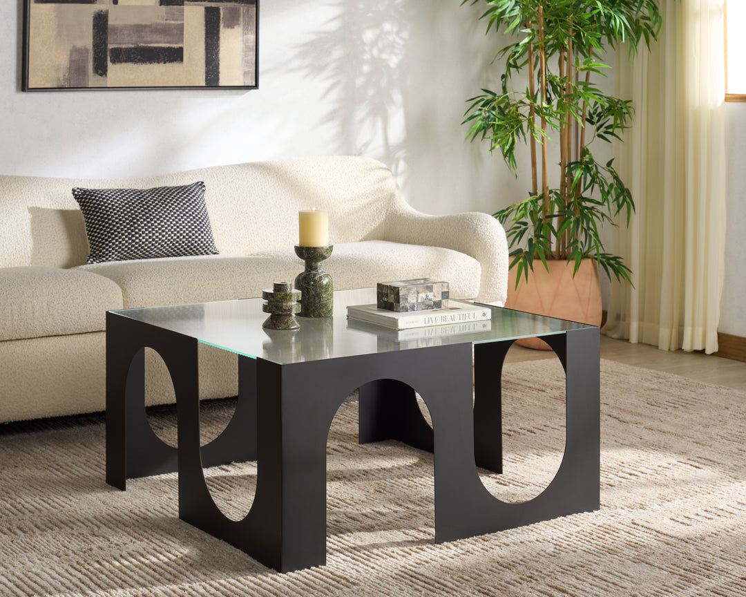 American Home Furniture Safavieh Couture Brayberry Glass Top Metal Coffee Table