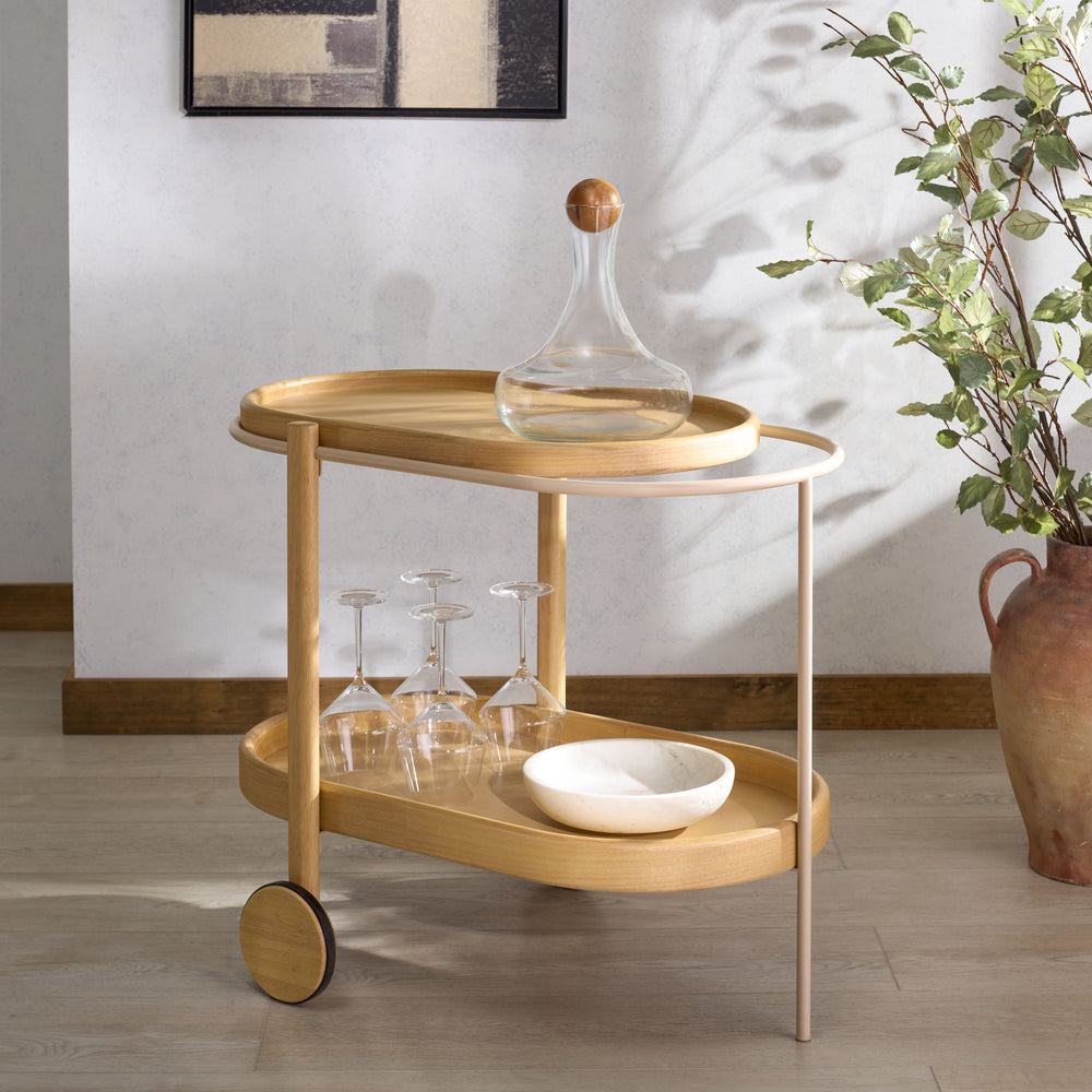 American Home Furniture Safavieh Couture Trianna Wood Oval 2 Shelf Bar Cart