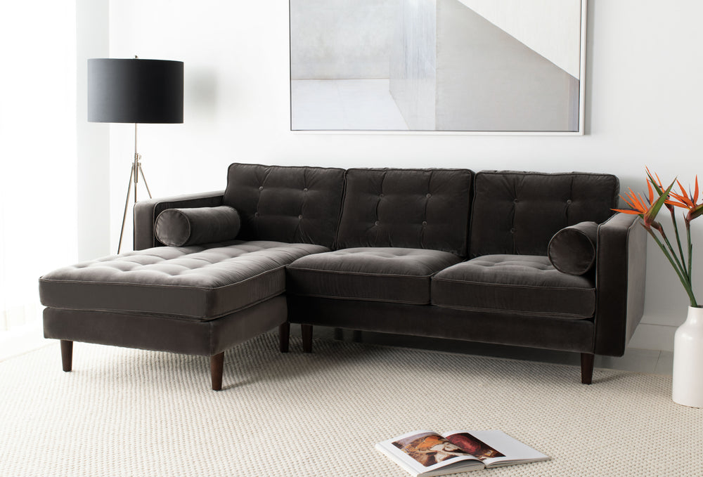 American Home Furniture Safavieh Couture Pepper Tufted Velvet Sectional/ Dark Grey