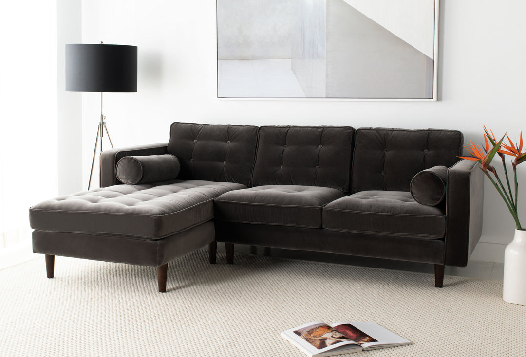 American Home Furniture Safavieh Couture Pepper Tufted Velvet Sectional/ Dark Grey