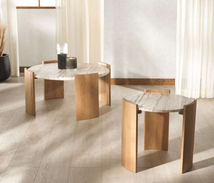 American Home Furniture Safavieh Couture Damarcus Travertine Top Coffee Table