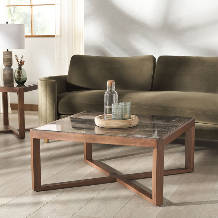 35.4"W x 35.4"D x 16"H / Walnut/Brown