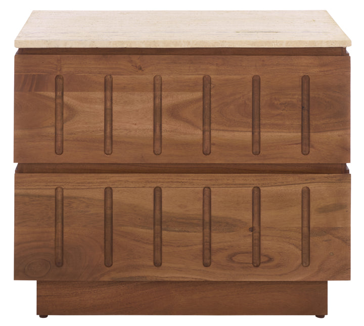American Home Furniture Safavieh Couture Kaylissa Travertine Top 2 Drawer Nightstand