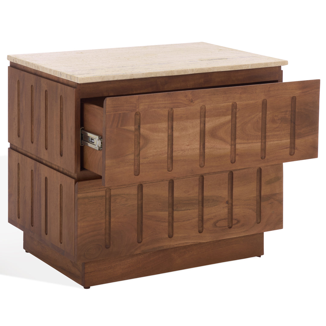 American Home Furniture Safavieh Couture Kaylissa Travertine Top 2 Drawer Nightstand