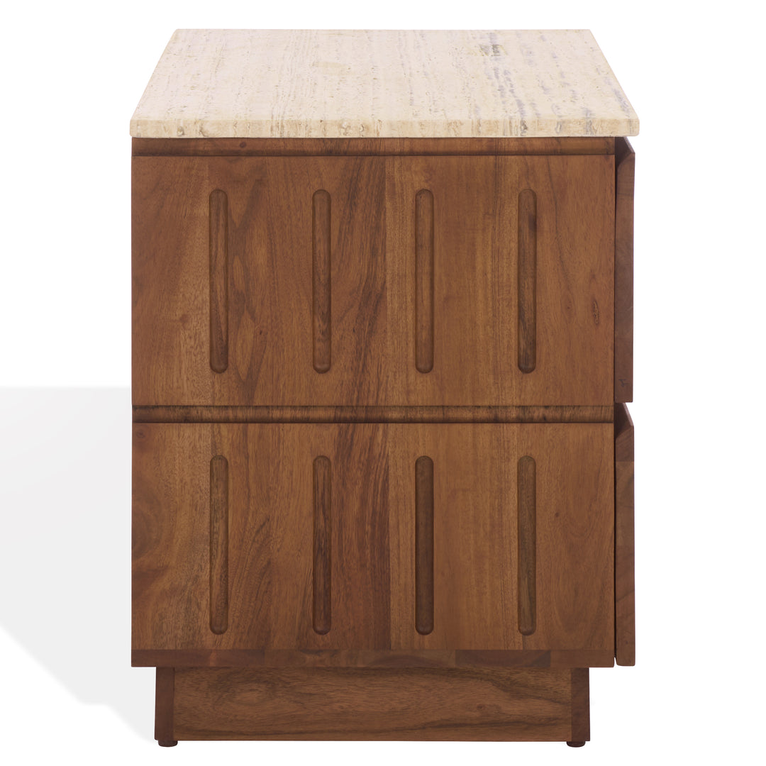 American Home Furniture Safavieh Couture Kaylissa Travertine Top 2 Drawer Nightstand