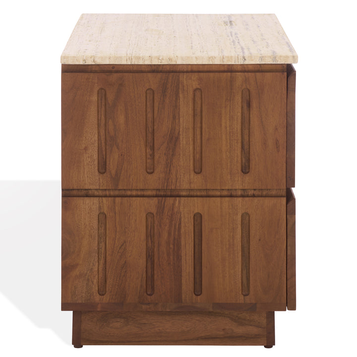 American Home Furniture Safavieh Couture Kaylissa Travertine Top 2 Drawer Nightstand
