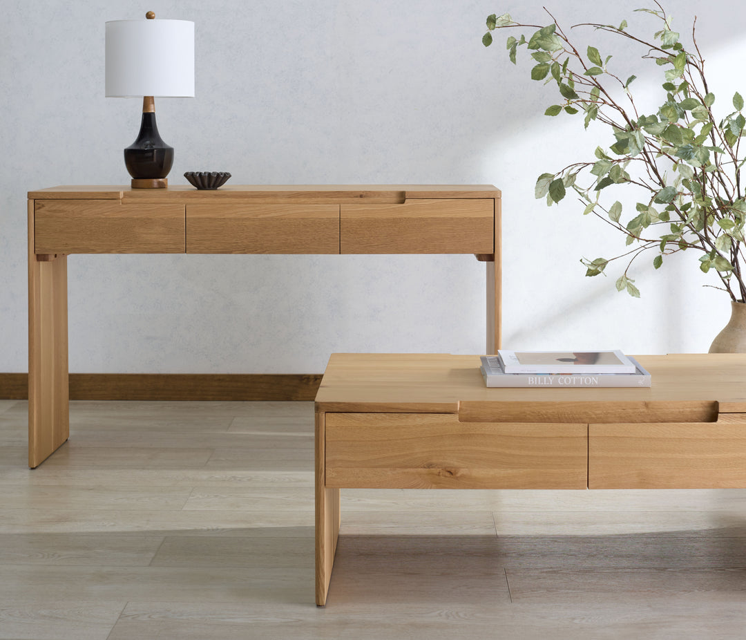 American Home Furniture Safavieh Couture Riverside Oak Wood 3 Drawer Console Table