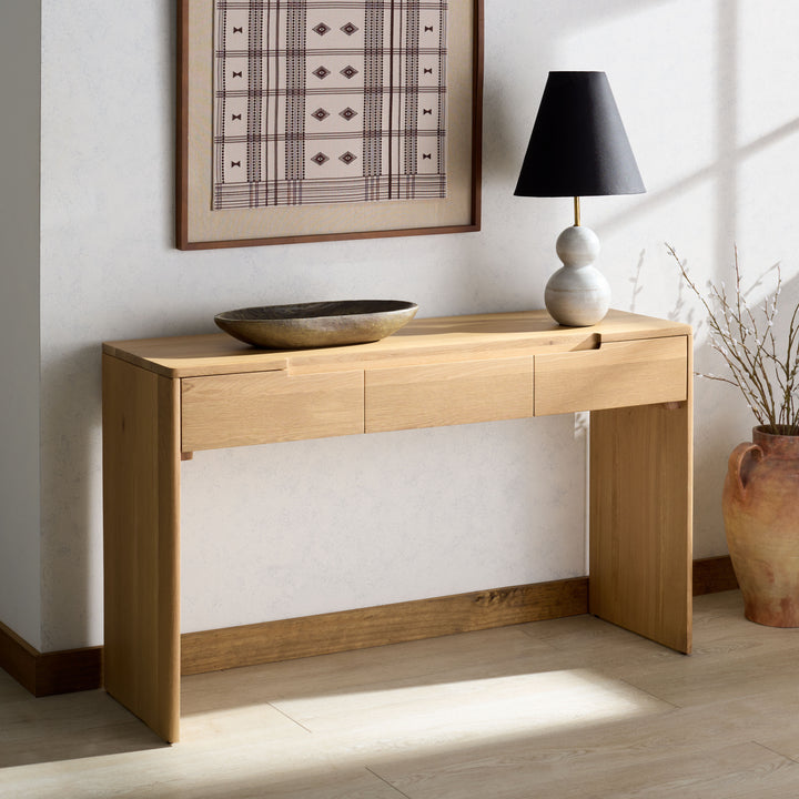 American Home Furniture Safavieh Couture Riverside Oak Wood 3 Drawer Console Table