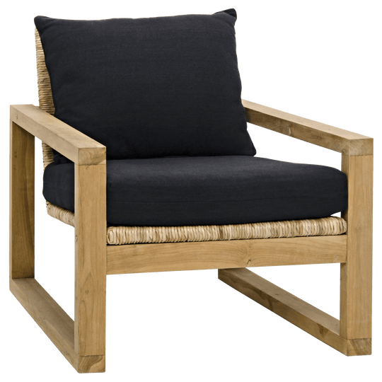 Noir Martin Chair, Teak Frame, Woven Seat, Black Woven Fabric ACCENT + LOUNGE CHAIRS