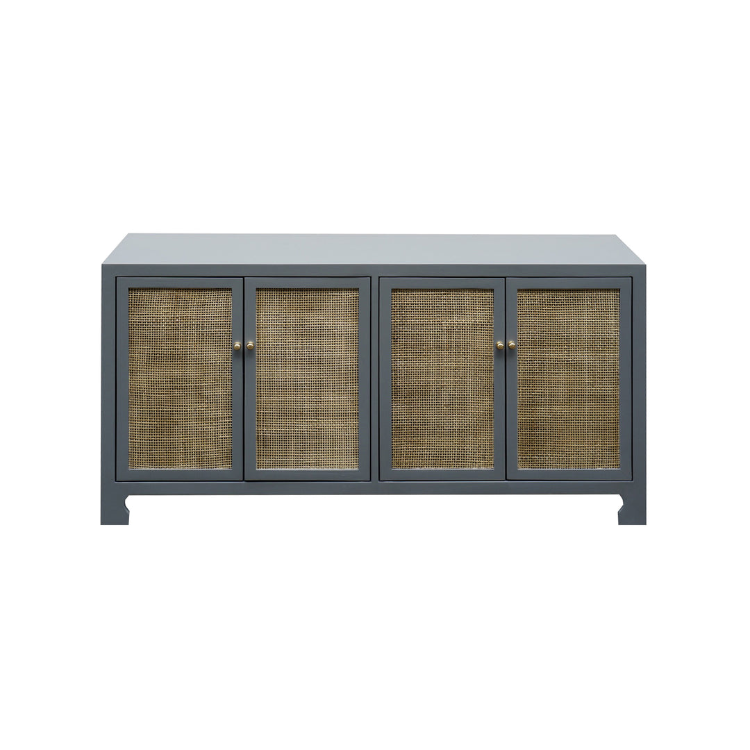 Cane Cabinet W. Brass Hardware In Grey Lacquer - SOFIA GRY