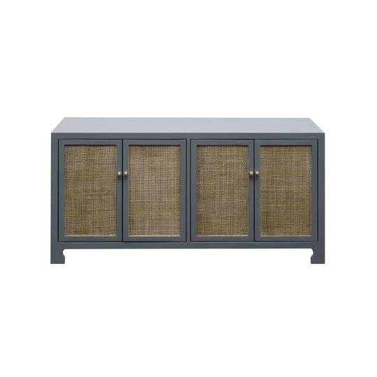 Cane Cabinet W. Brass Hardware In Grey Lacquer - SOFIA GRY