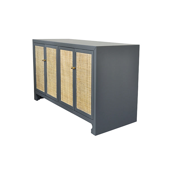 Cane Cabinet W. Brass Hardware In Grey Lacquer - SOFIA GRY