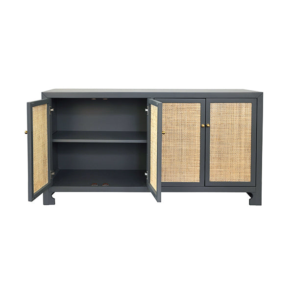 Cane Cabinet W. Brass Hardware In Grey Lacquer - SOFIA GRY