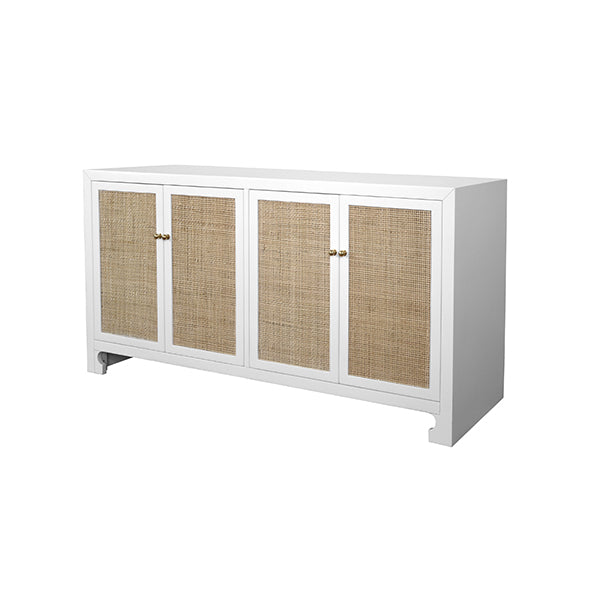 Cane Cabinet W. Brass Hardware In White Lacquer - SOFIA WH