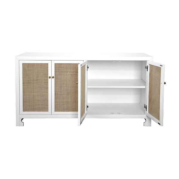 Cane Cabinet W. Brass Hardware In White Lacquer - SOFIA WH