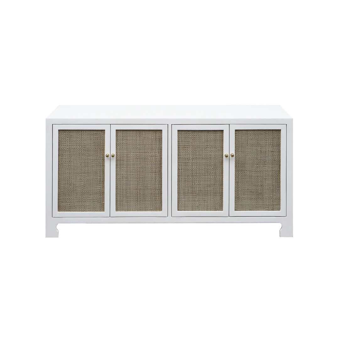 Cane Cabinet W. Brass Hardware In White Lacquer - SOFIA WH