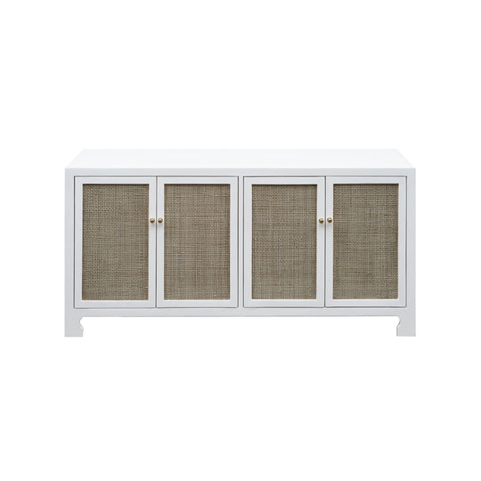 Cane Cabinet W. Brass Hardware In White Lacquer - SOFIA WH