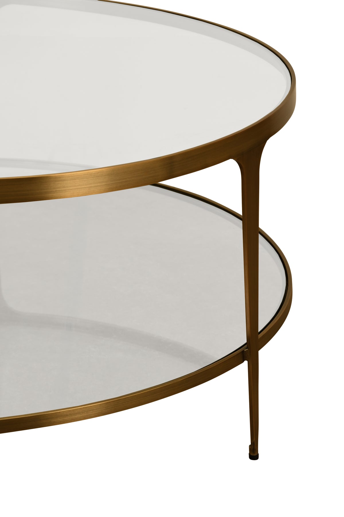 Two Tier Glass Top Round Coffee Table In Antique Brass - STACEY ABR