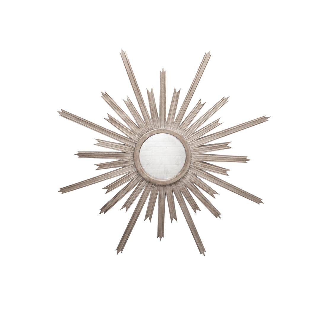 48" Diameter Handcarved Sunburst Mirror In Silver Leaf - STARLATA S