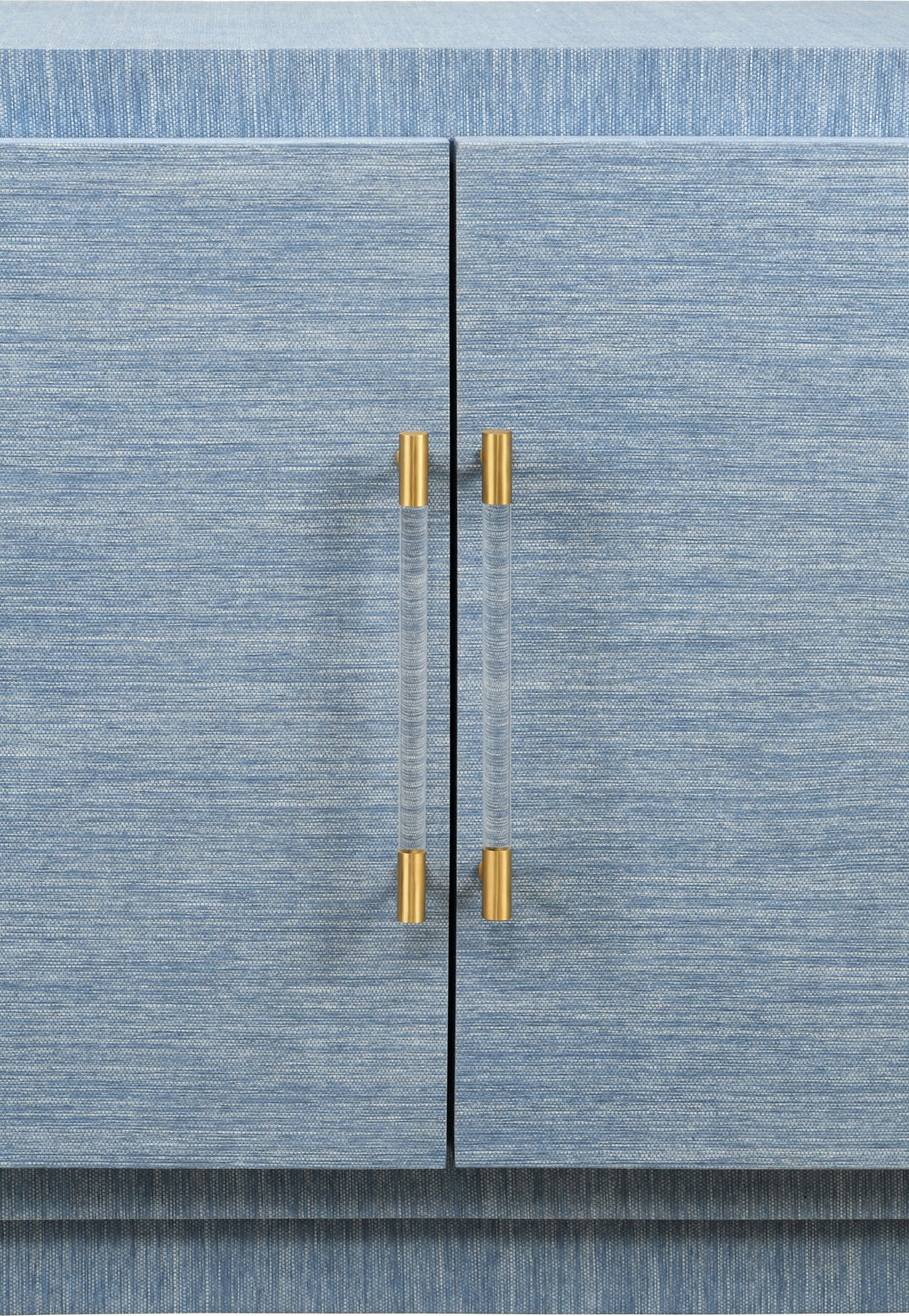 Four Door Wrap Around Modern Buffet With Brass Fluted Handles In Dyed Blue Grasscloth - STEELE BL