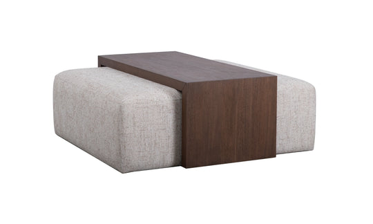 Salted Oak William 43.5" Square Ottoman Bristol Plaid and Modern Mocha OTTOMANS, POUFS, + STOOLS