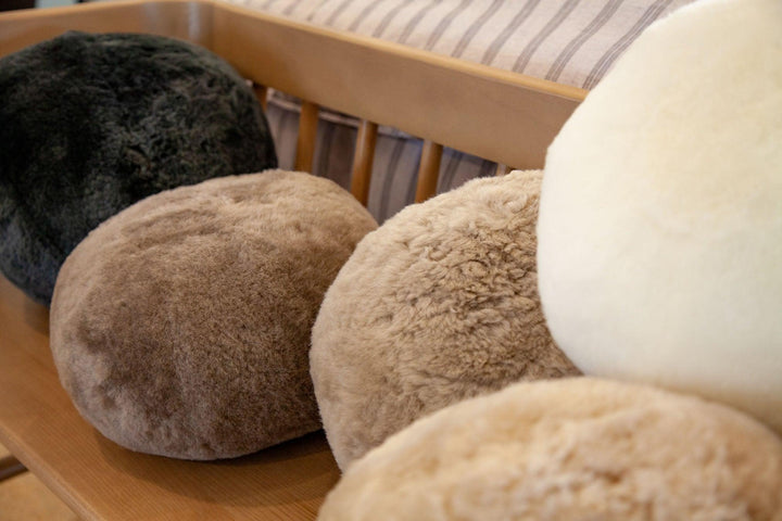 Short Wool Sheepskin Ball Cushion - AmericanHomeFurniture