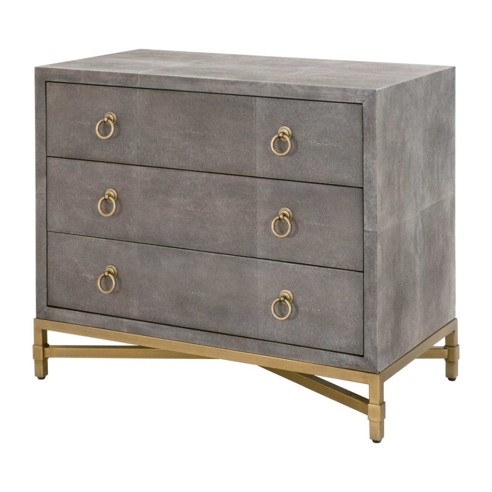 Essentials For Living - Strand Shagreen 3-Drawer Nightstand - 6120.GRY-SHG/GLD | American Home Furniture