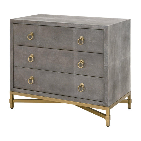 Essentials For Living - Strand Shagreen 3-Drawer Nightstand - 6120.GRY-SHG/GLD | American Home Furniture