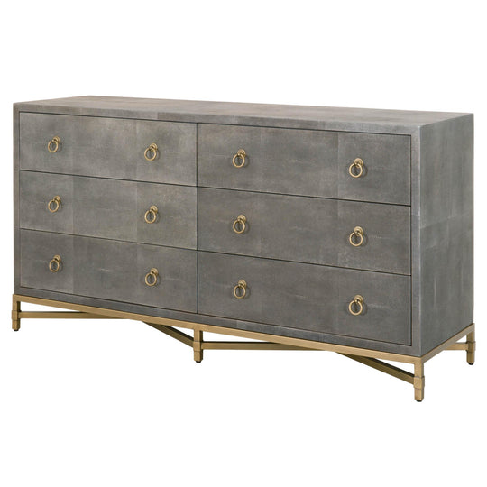 Essentials For Living - Strand Shagreen 6-Drawer Double Dresser - 6122.GRY-SHG/GLD | American Home Furniture