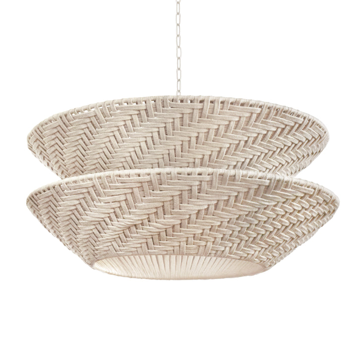 Round Two-Tiered Pendant In Off-White Cotton Tape Weave - TAKODA