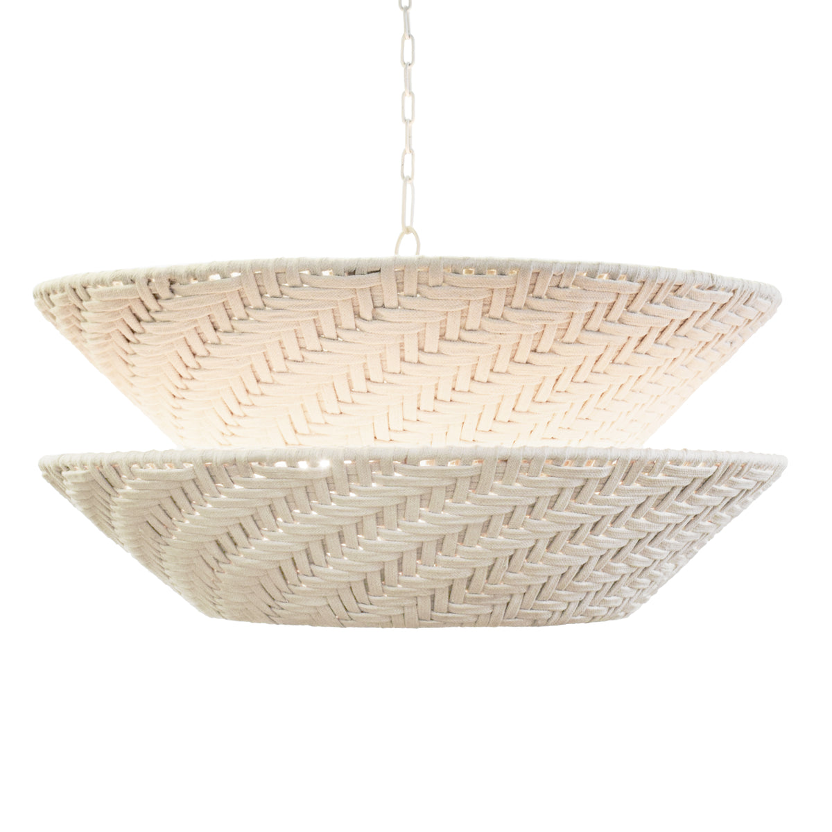 Round Two-Tiered Pendant In Off-White Cotton Tape Weave - TAKODA