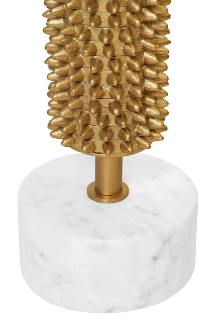Round Pedestal Side Table With Urchin Textured Detail And White Marble Base With Inset Mirror Top - TALIA