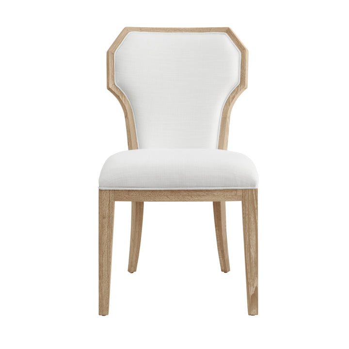 Dining Chair With Curved Angle Back In Cerused Oak With Performance White Linen Upholstery - TALLY CO