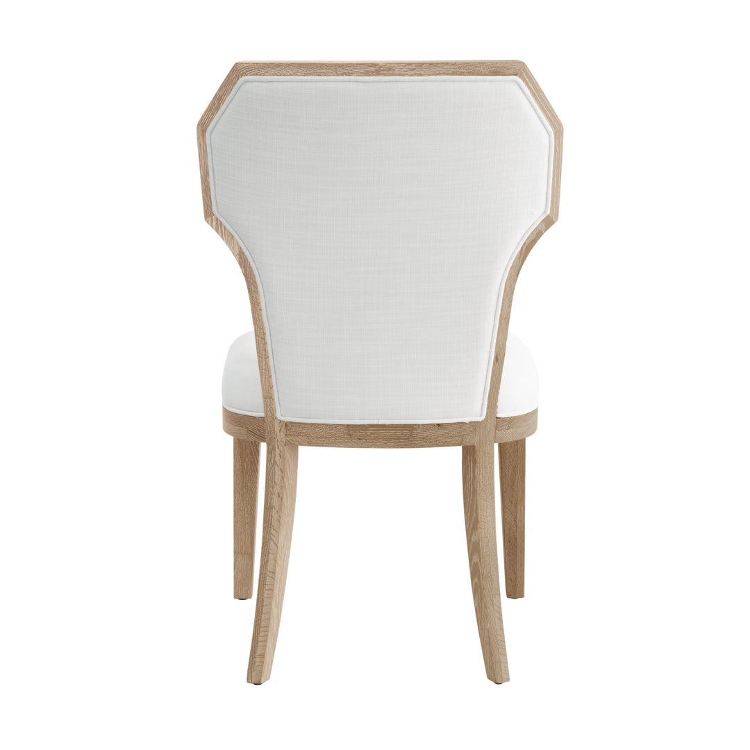 Dining Chair With Curved Angle Back In Cerused Oak With Performance White Linen Upholstery - TALLY CO