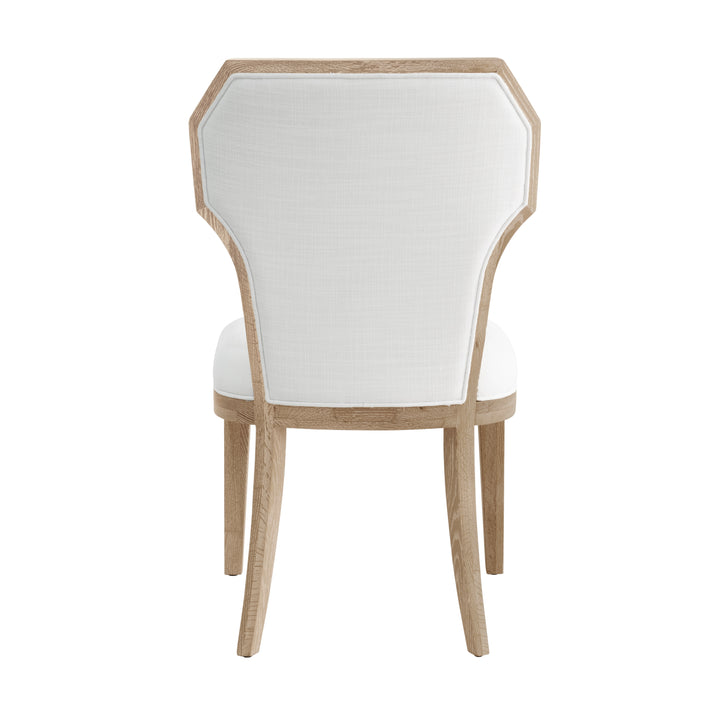 Dining Chair With Curved Angle Back In Cerused Oak With Performance White Linen Upholstery - TALLY CO