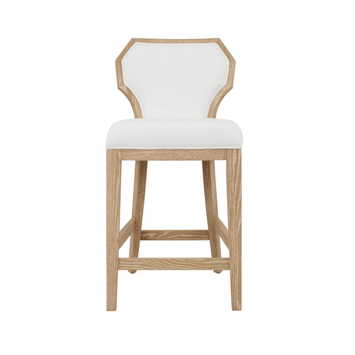 Counter Stool With Curved Angle Back In Cerused Oak With Performance White Linen Upholstery - TALLY CS CO