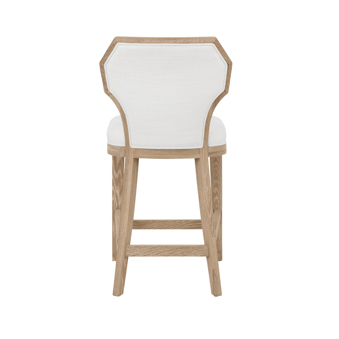 Counter Stool With Curved Angle Back In Cerused Oak With Performance White Linen Upholstery - TALLY CS CO