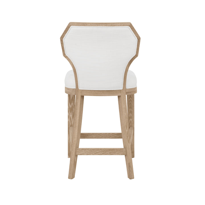 Counter Stool With Curved Angle Back In Cerused Oak With Performance White Linen Upholstery - TALLY CS CO