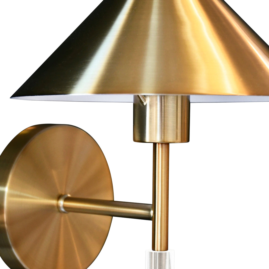 Sconce With Acrylic Pole And Triangular Metal Shade In Antique Brass - TALON ABR