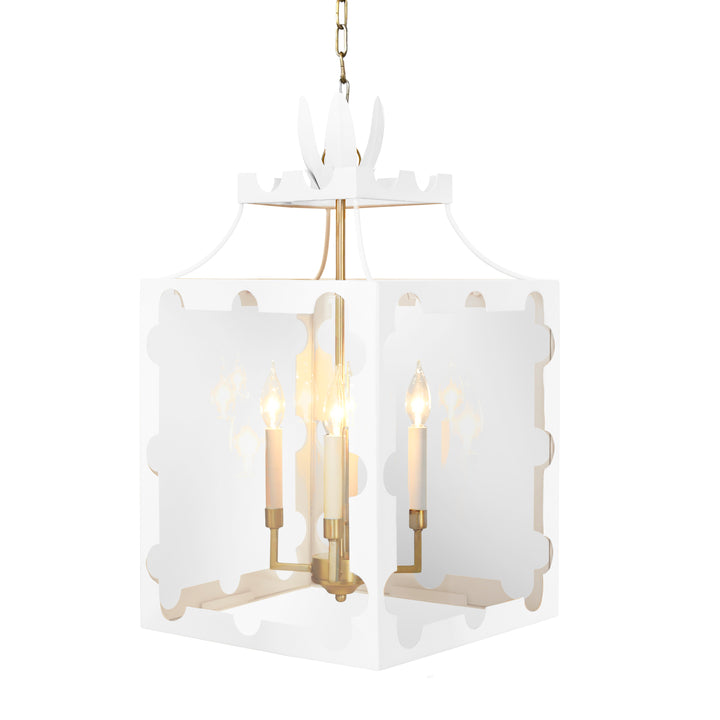 Handpainted Tole Lantern Pendant With Scallop Edge In White - TALULA WH