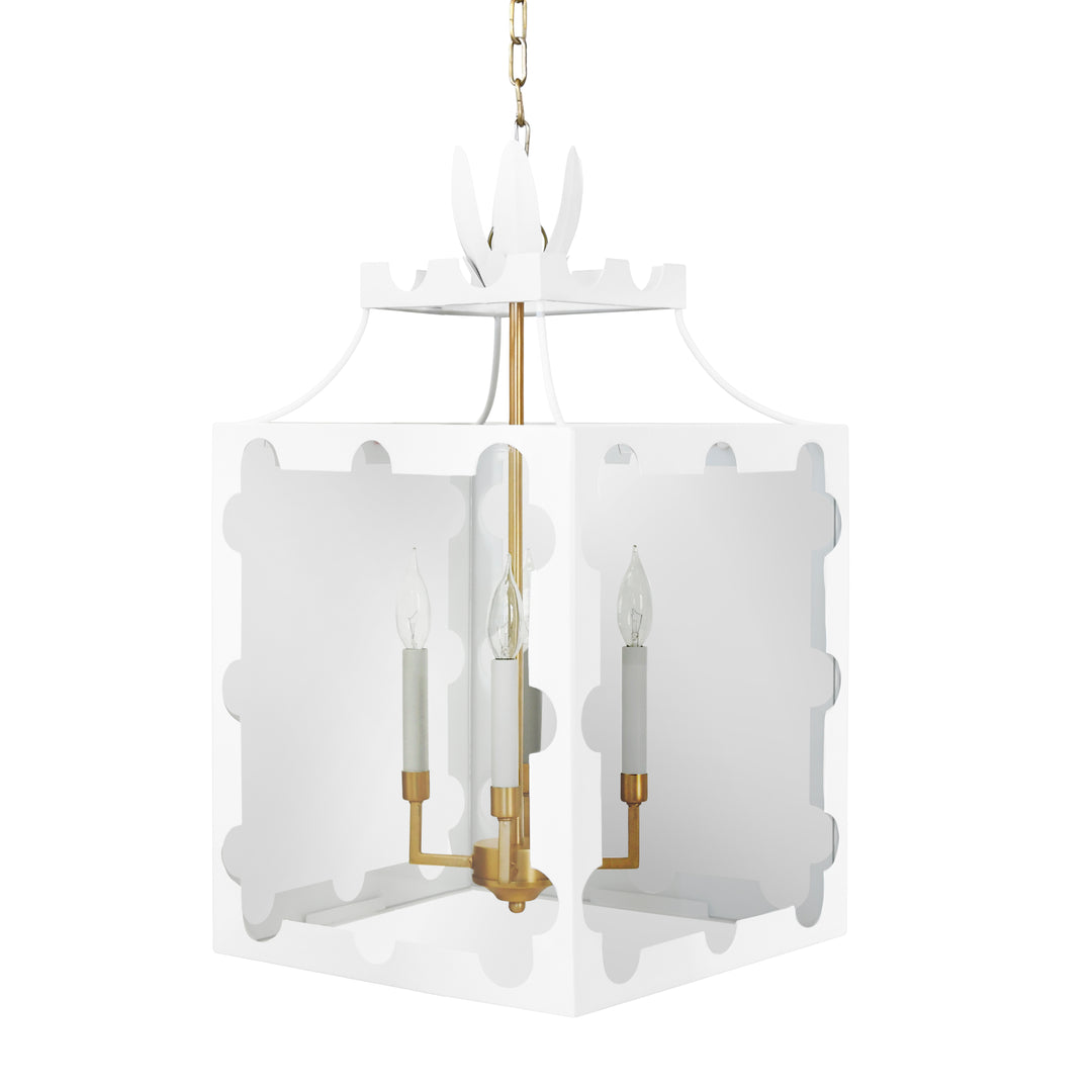 Handpainted Tole Lantern Pendant With Scallop Edge In White - TALULA WH