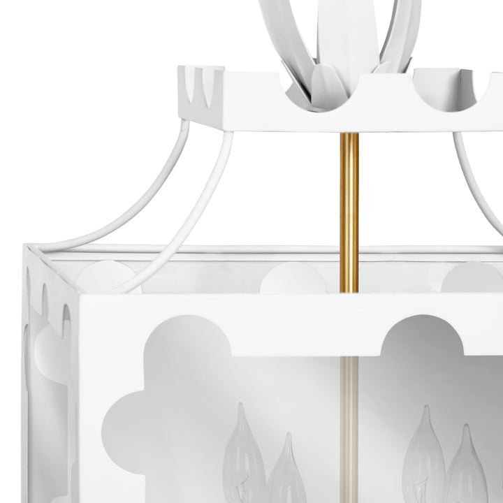 Handpainted Tole Lantern Pendant With Scallop Edge In White - TALULA WH