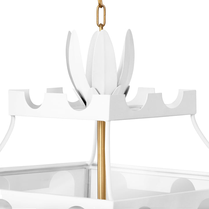 Handpainted Tole Lantern Pendant With Scallop Edge In White - TALULA WH