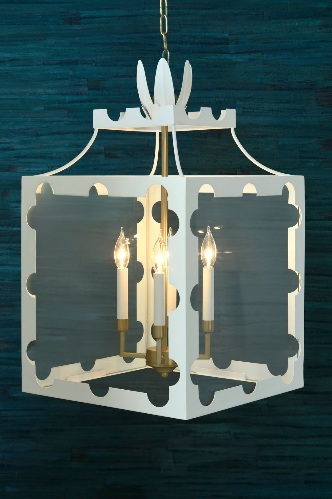 Handpainted Tole Lantern Pendant With Scallop Edge In White - TALULA WH