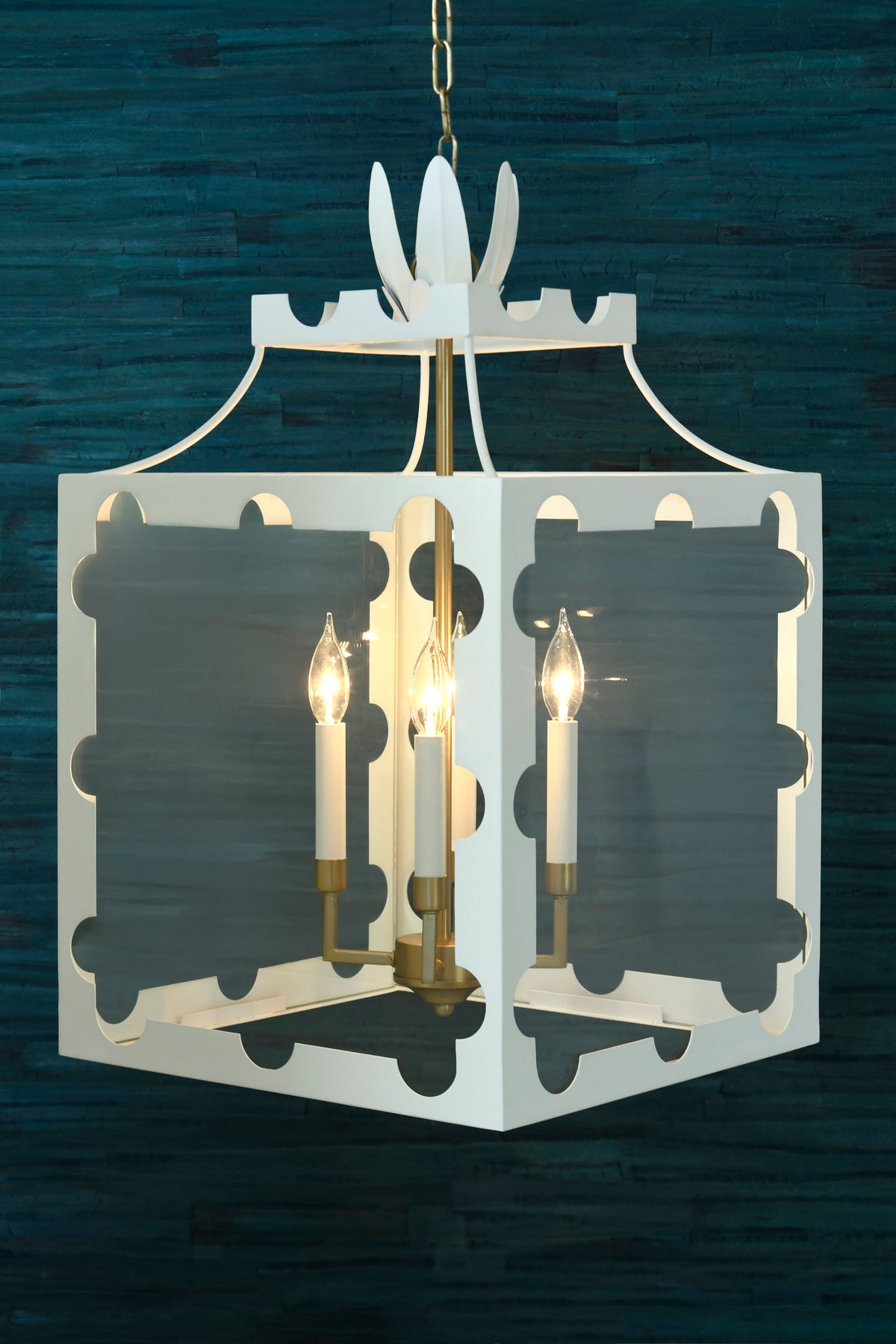 Handpainted Tole Lantern Pendant With Scallop Edge In White - TALULA WH