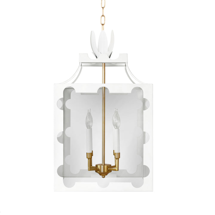 Handpainted Tole Lantern Pendant With Scallop Edge In White - TALULA WH