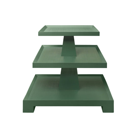 Three Tier Center Column Side Table In Textured Green Linen - TATIANA GR