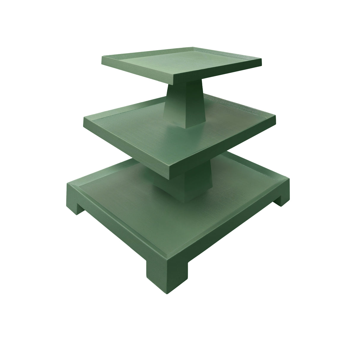 Three Tier Center Column Side Table In Textured Green Linen - TATIANA GR